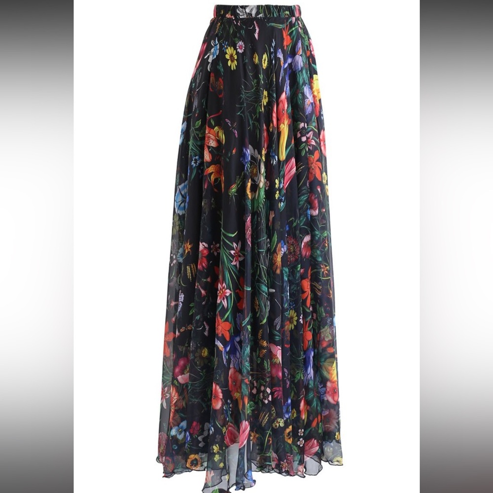 Used Chicwish Floral Maxi Skirt - Black Multicolor fits like a M-L - Picture 5 of 8